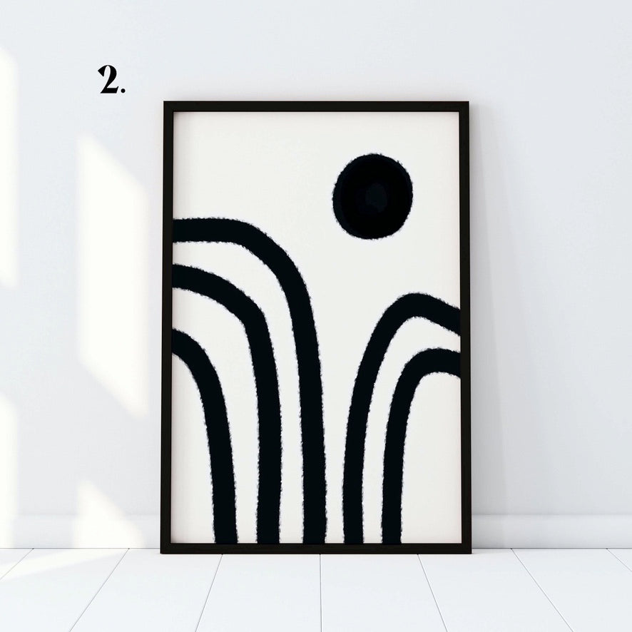 Abstract Minimal Black and White Single Wall Art Set