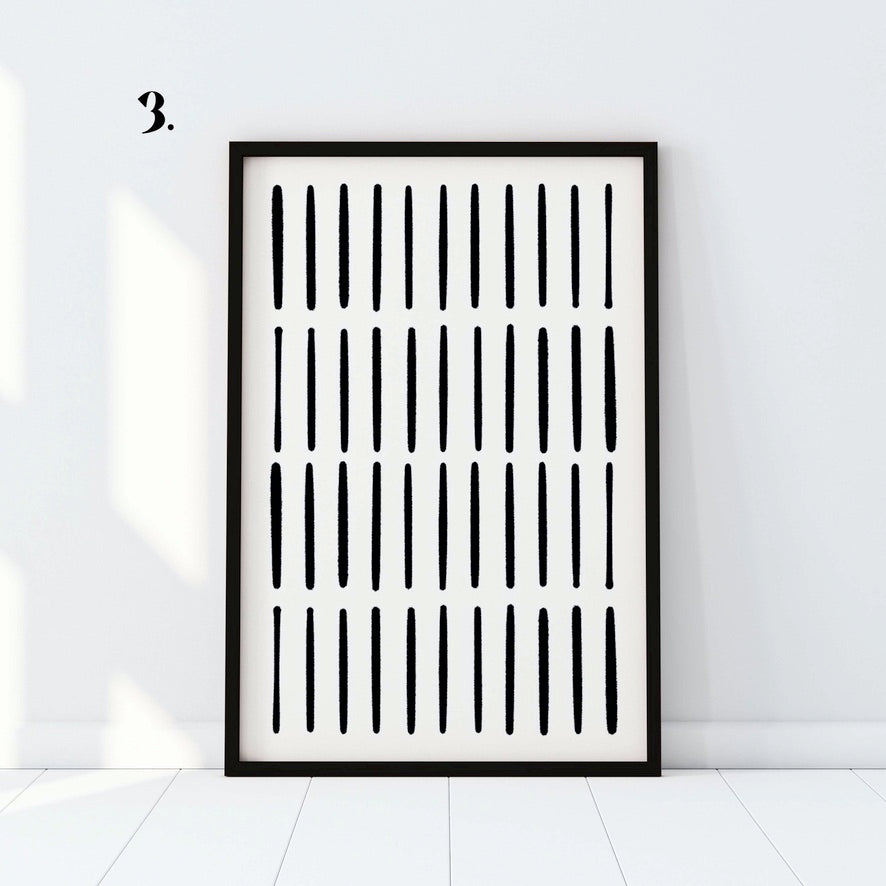 Abstract Minimal Black and White Single Wall Art Set