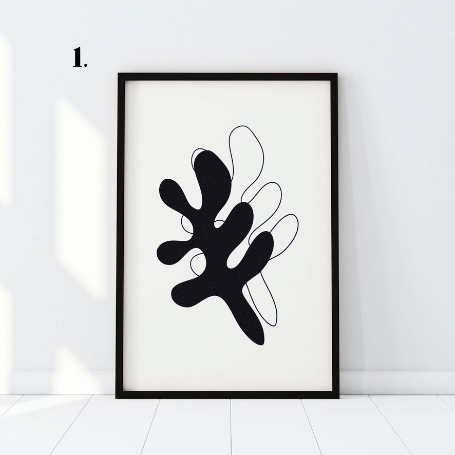 Abstract Minimal Black and White Single Wall Art Set