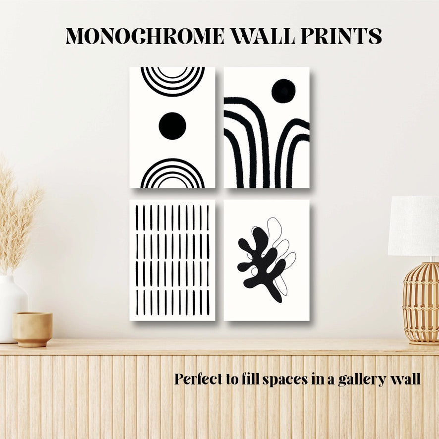Abstract Minimal Black and White Single Wall Art Set