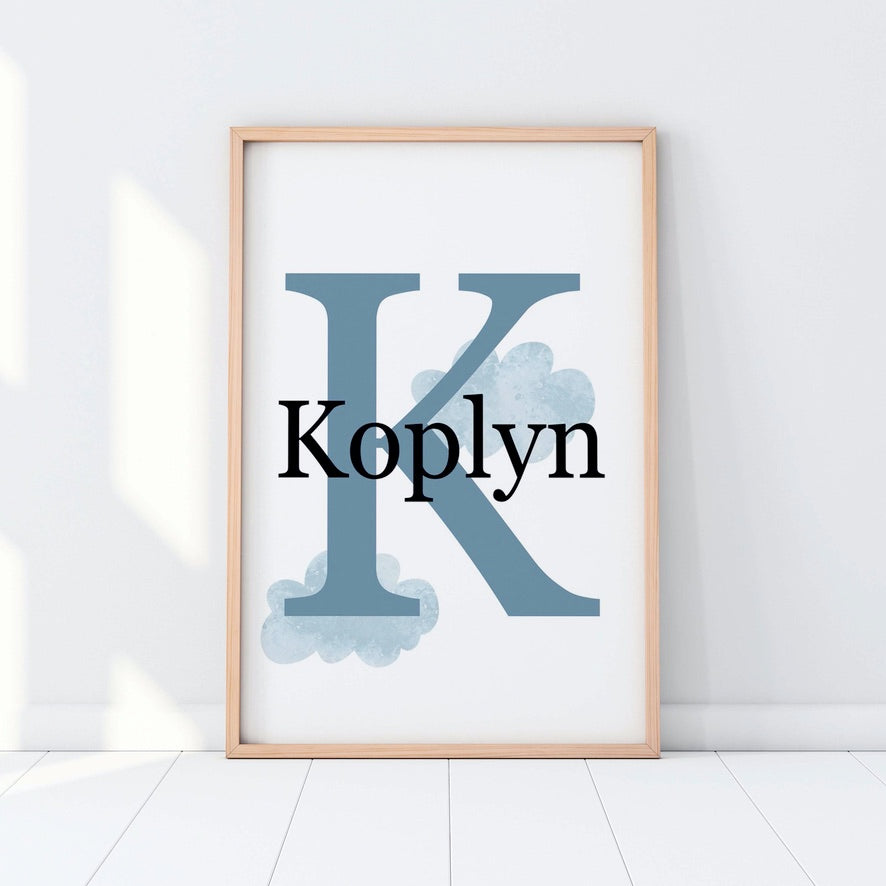 Custom Clouds Initial Nursery Kids Wall Art