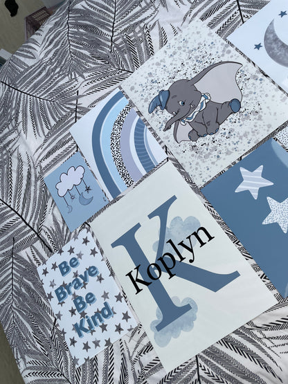 Custom Clouds Initial Nursery Kids Wall Art
