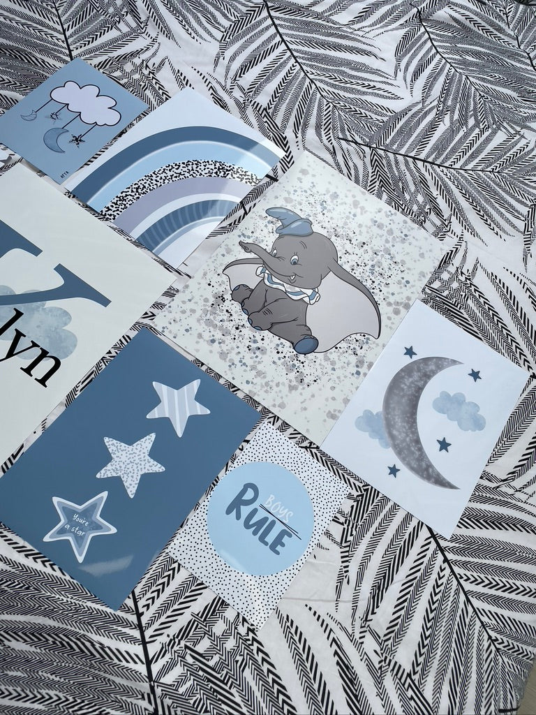 SET OF 8 Boys Nursery Blue Gallery Wall Art