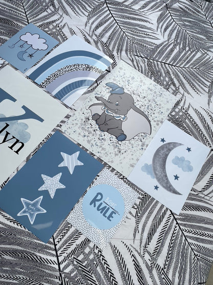 SET OF 8 Boys Nursery Blue Gallery Wall Art