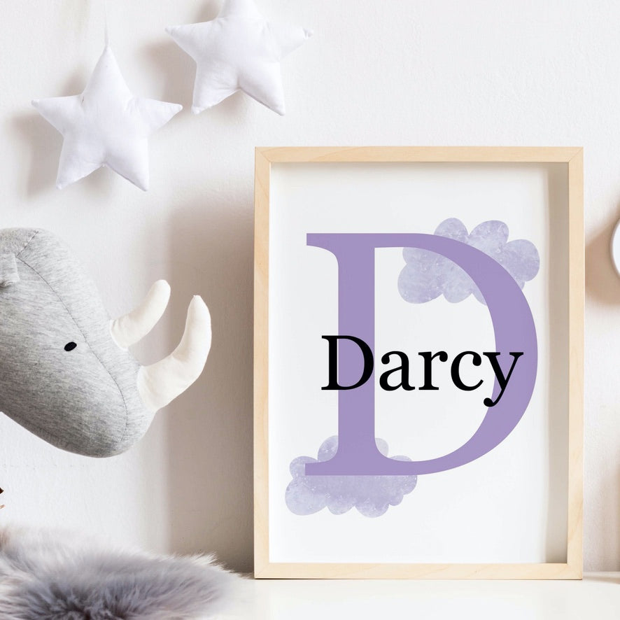 Custom Clouds Initial Nursery Kids Wall Art