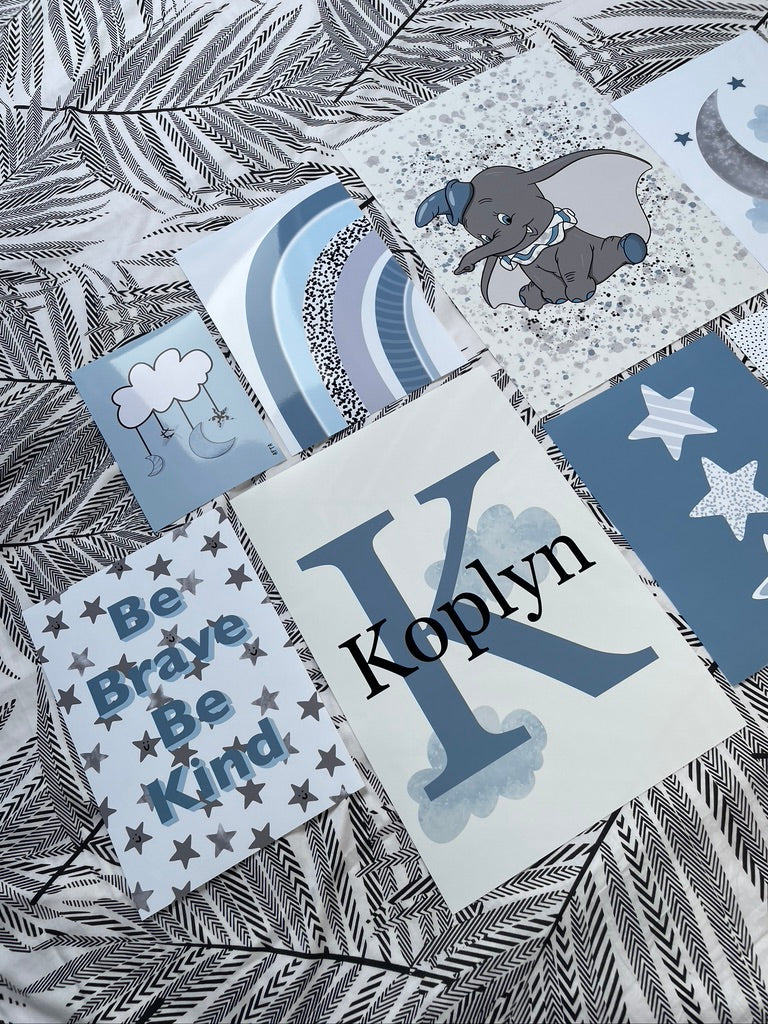 SET OF 8 Boys Nursery Blue Gallery Wall Art