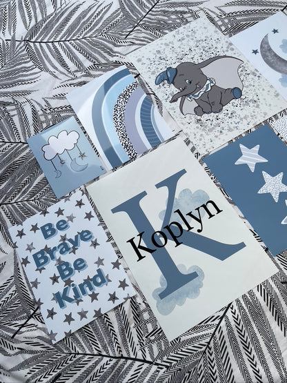 SET OF 8 Boys Nursery Blue Gallery Wall Art