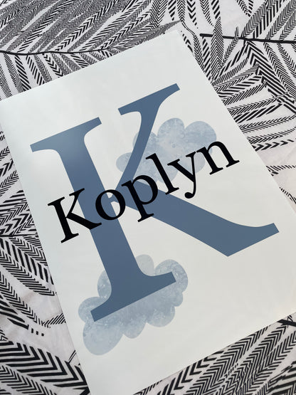 Custom Clouds Initial Nursery Kids Wall Art