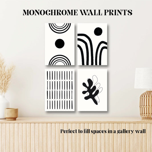 Abstract Minimal Black and White Single Wall Art Set