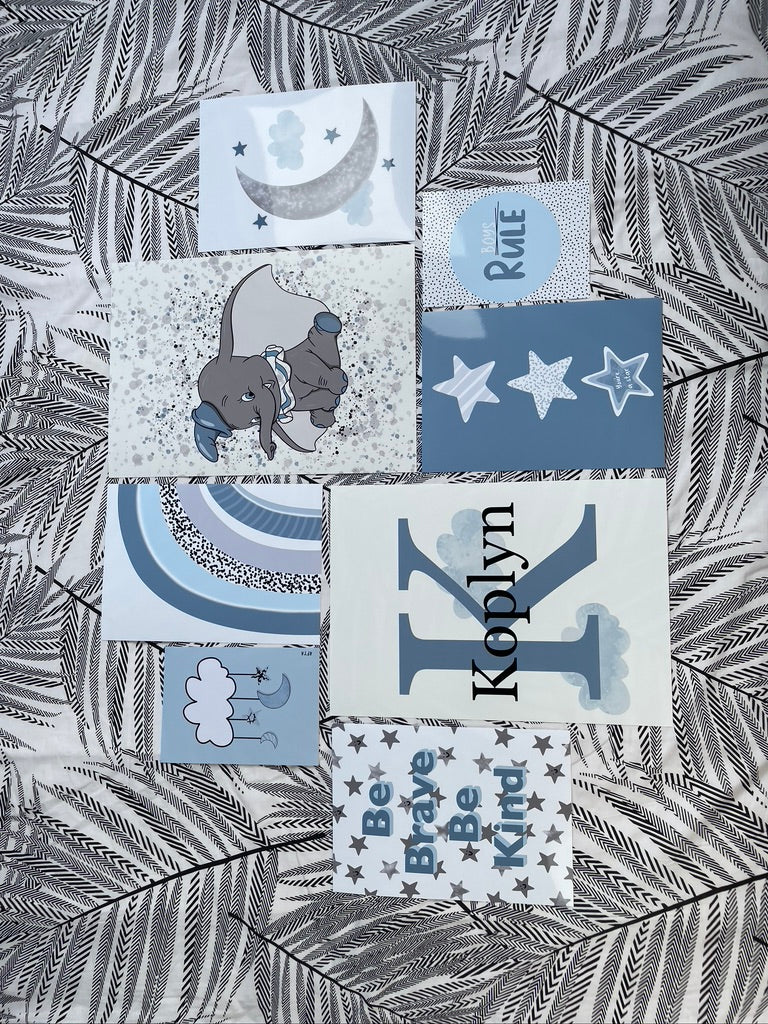 SET OF 8 Boys Nursery Blue Gallery Wall Art