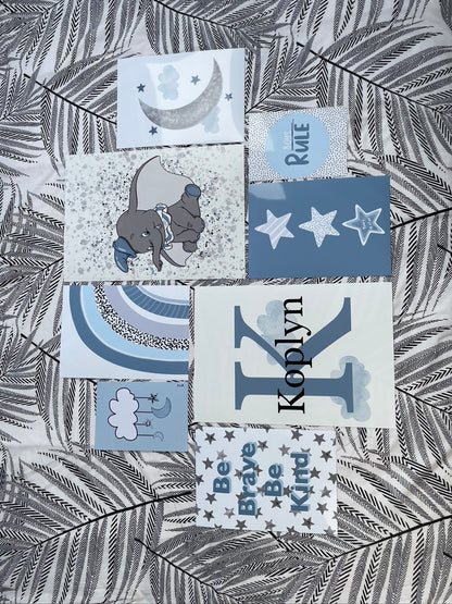 SET OF 8 Boys Nursery Blue Gallery Wall Art