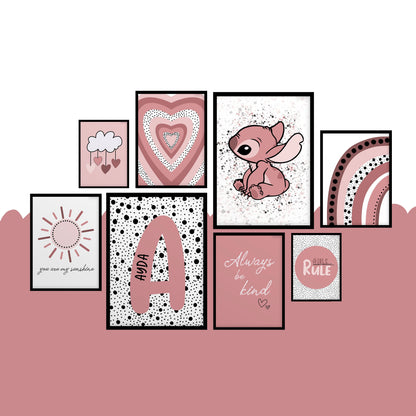 SET OF 8 Girl's Nursery Pink Gallery Wall Art